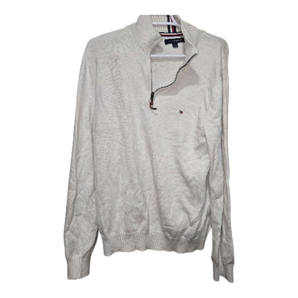 Tommy Hilfiger Quarter Zip Sweater Large Cream Logo